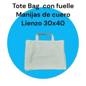 Tote Bag Gabardina con fuelle con manijas de cuero 30x40